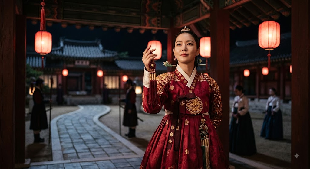 AI로 생성한 권력 남용과 사치에 빠진 숙용 장녹수 일러스트