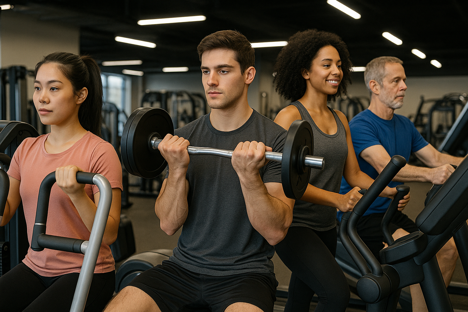 헬스장에서 운동하는 모습