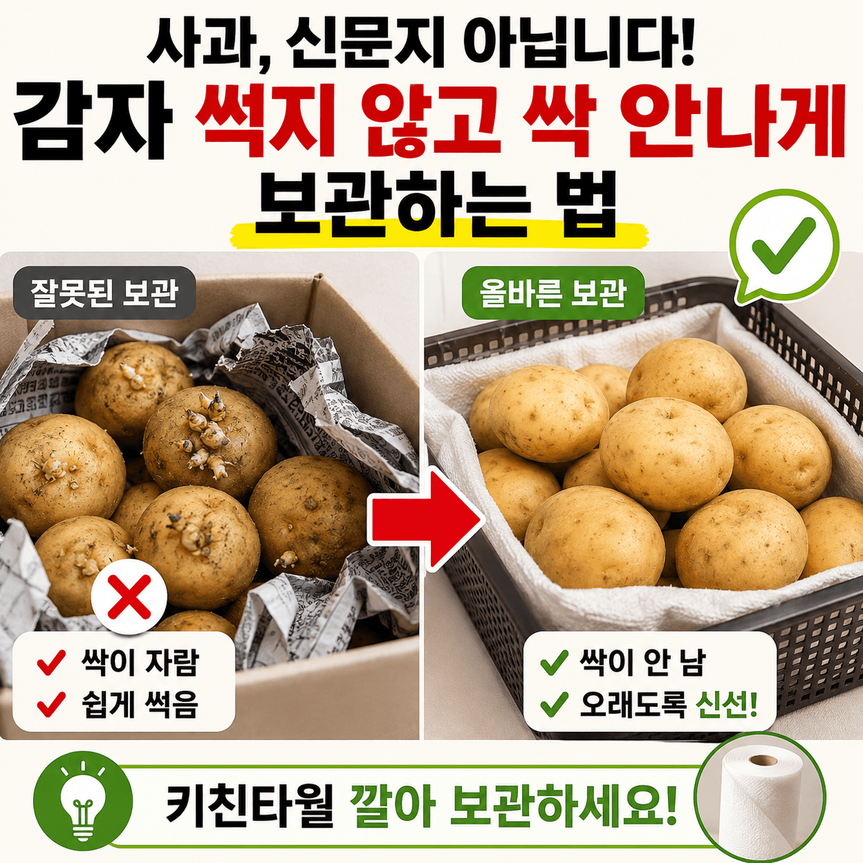 감자 싹 안나고 썩지 않게 보관하는 방법