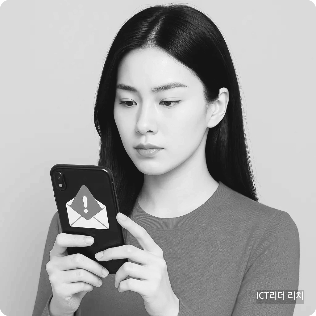 스마트폰으로 이메일 경고 메시지를 확인하는 여성