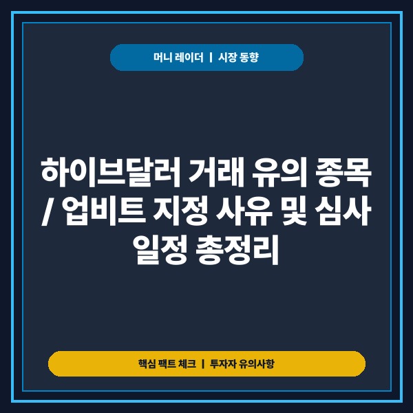 하이브달러 거래 유의 종목 지정 사유와 입출금 제한&middot;심사 일정 총정리 -