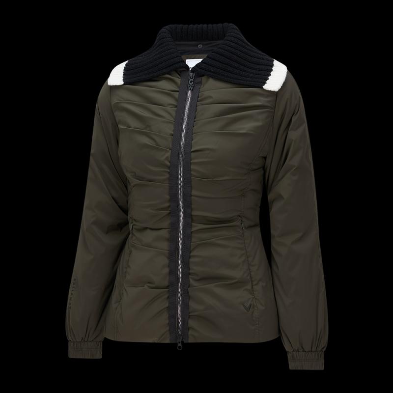 여성 겨울 니트넥 탈부착 뉴실루엣 다운 자켓 (카키)