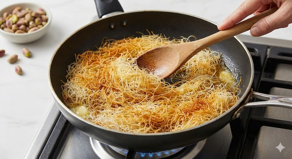 카다이프면 볶는모습