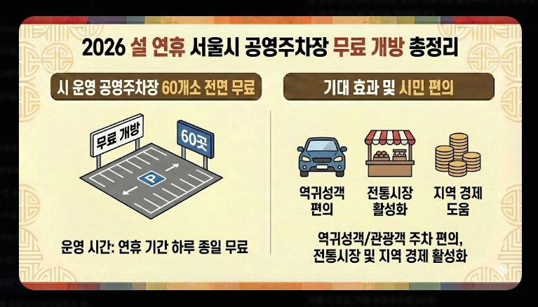 [귀성길] 주요 거점 무료주차장(2026년, 설 연휴, 서울시)(+ 환승주차장)