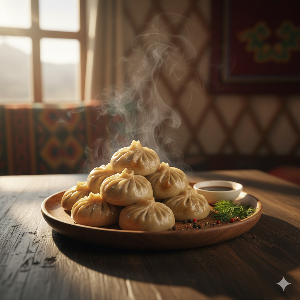 양고기 소기를 다녀 넣은 몽골식 찐만두