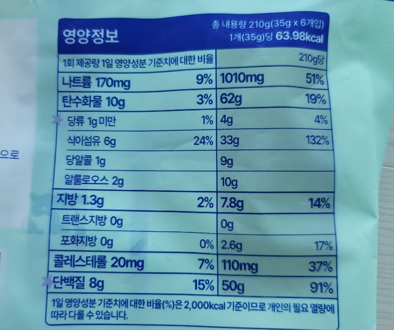 코코모닝빵 칼로리 및 영양정보