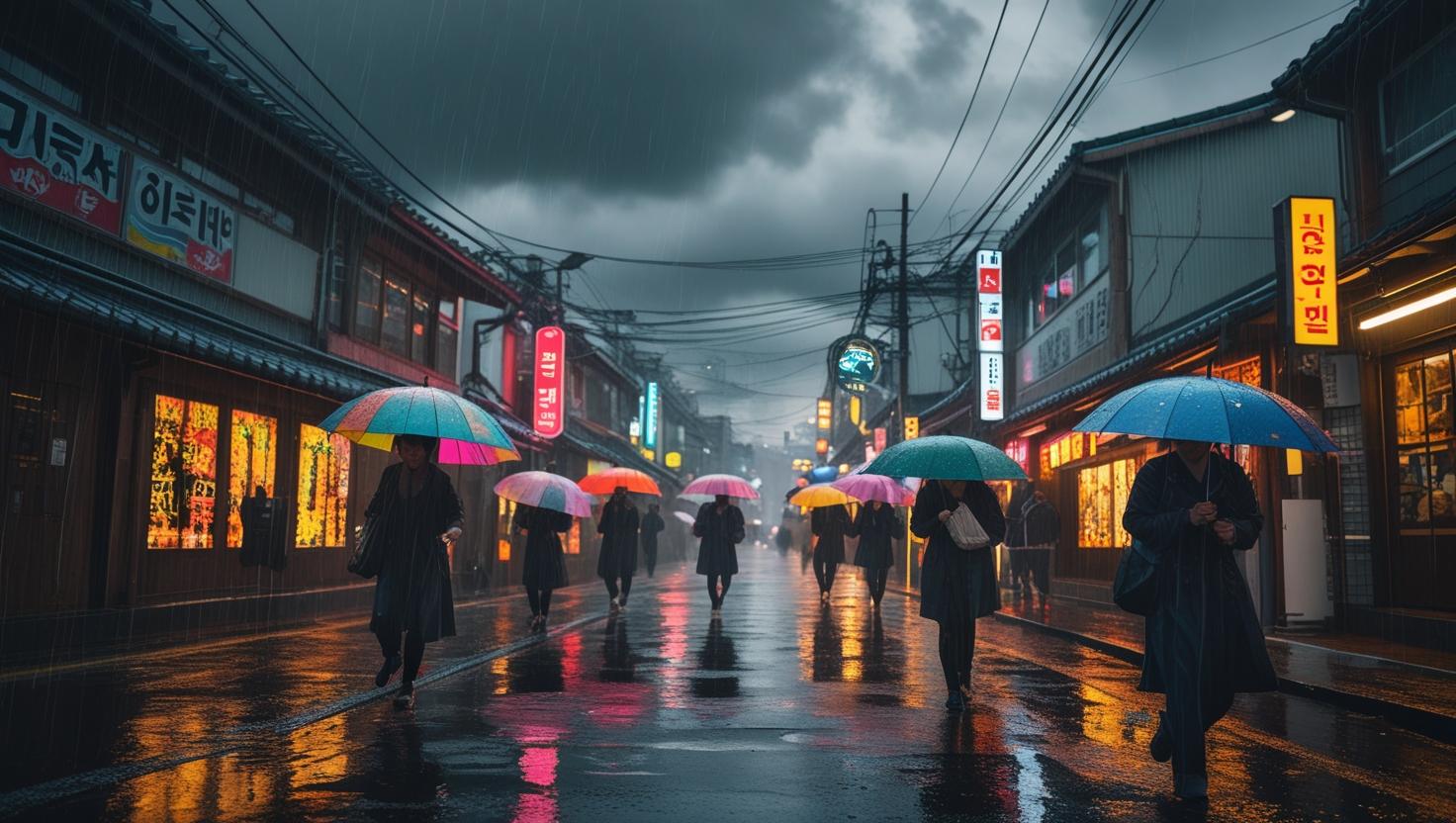 비오는 날 거리에 대한 사진