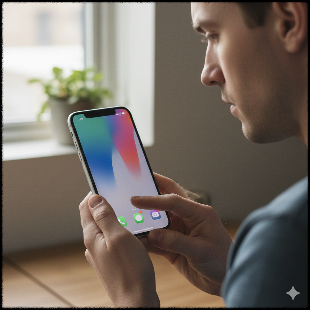 아이폰에서 터치 오류를 점검하는 사용자 모습