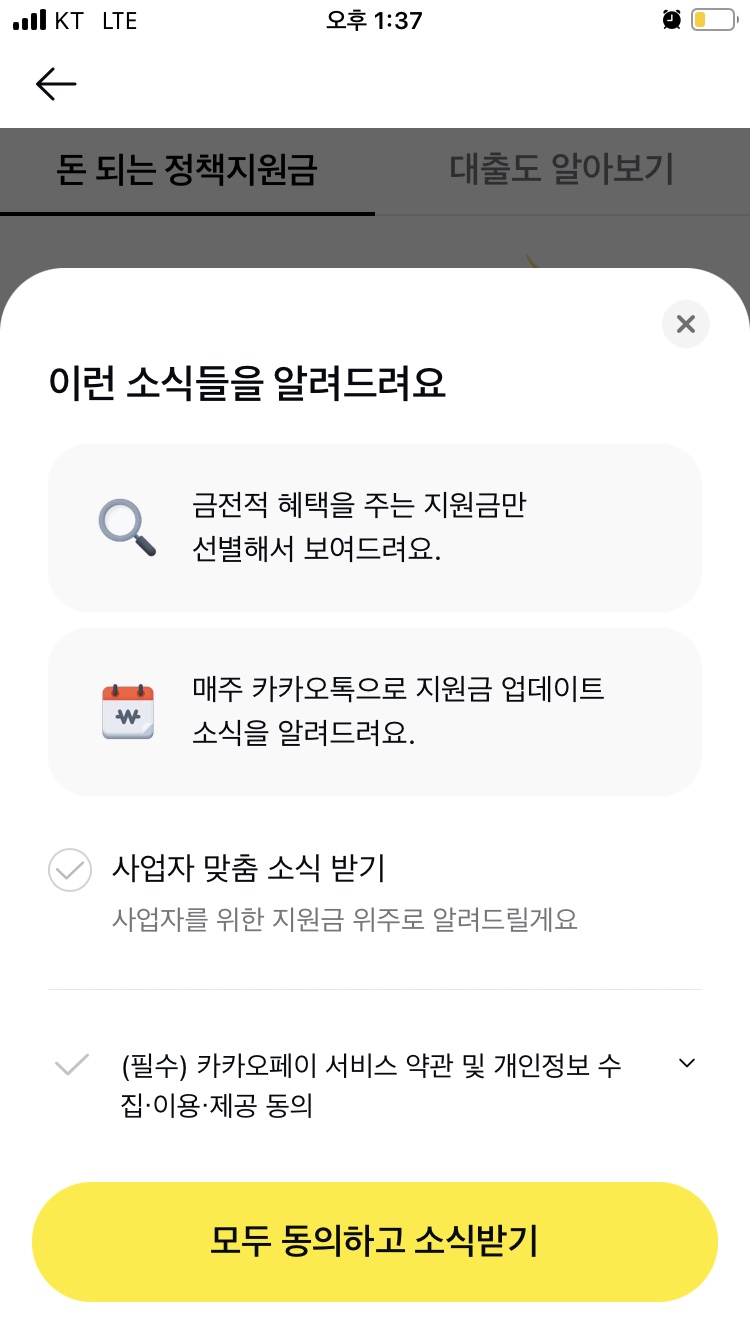 카카오톡 정부지원금 알림서비스