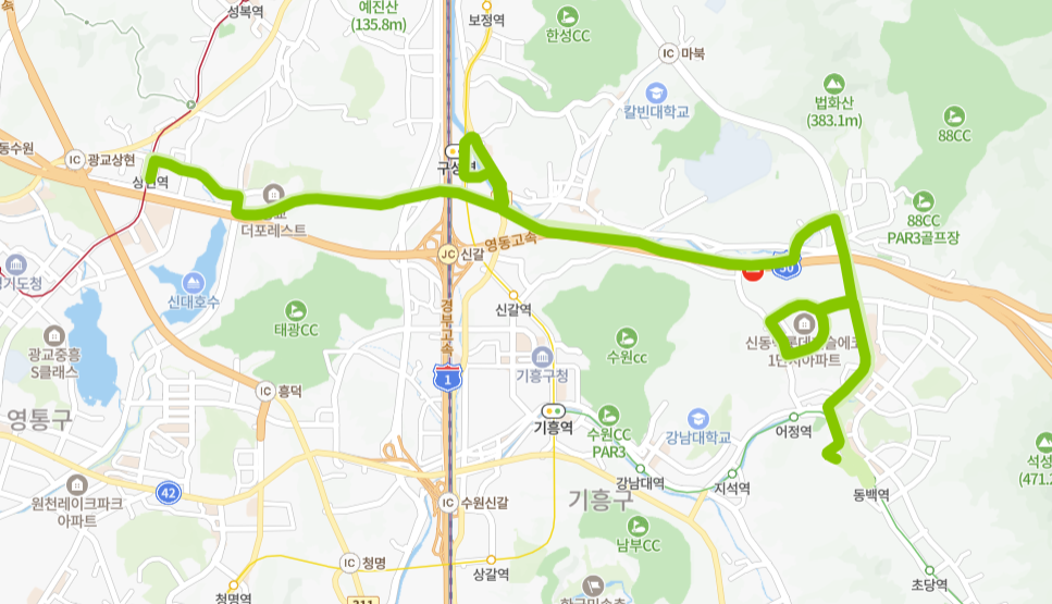 수원-용인-77번-버스-노선-지도