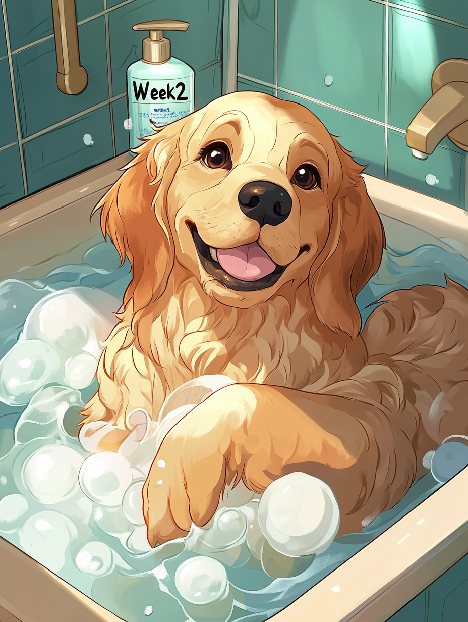 목욕중인 골든 리트리버