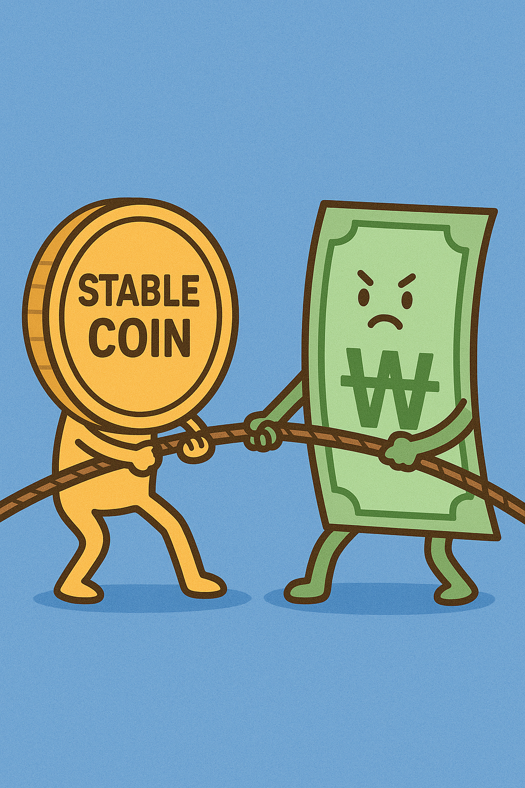 스테이블코인과 원화와 줄다리기를 하는 그림