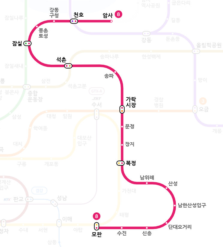 서울 8호선 지하철 노선도 크게 보기