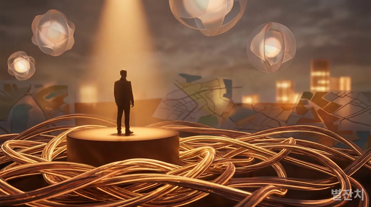 영향력 있는 인물들의 공통점을 상징하는 추상적인 시각화