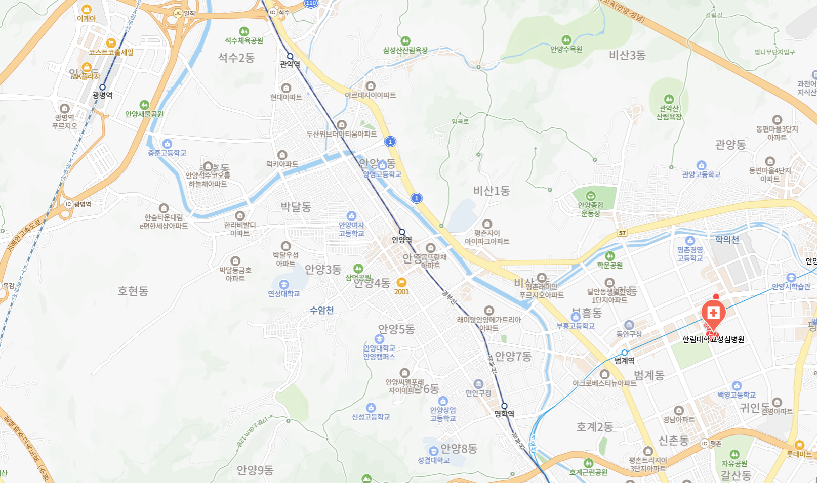 [안양 정보] 한림대학교 성심병원 및 장례식장 가는 방법 총정리 (KTX 광명역, 지하철, 버스, 주차 요금 팁)