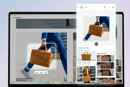 노트북 화면 속에 갈색 가방을 들고가는 사람