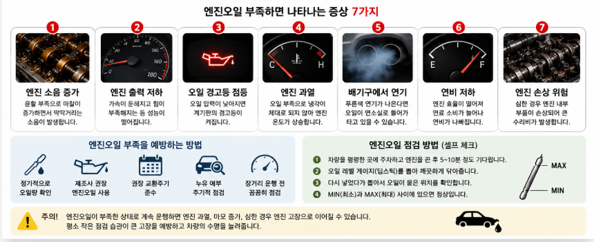 엔진오일 부족하면 나타나는 증상 7가지