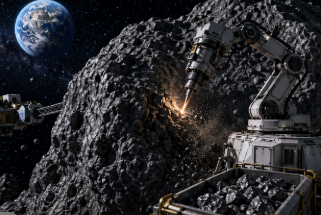 우주 자원 채굴을 하는 모습