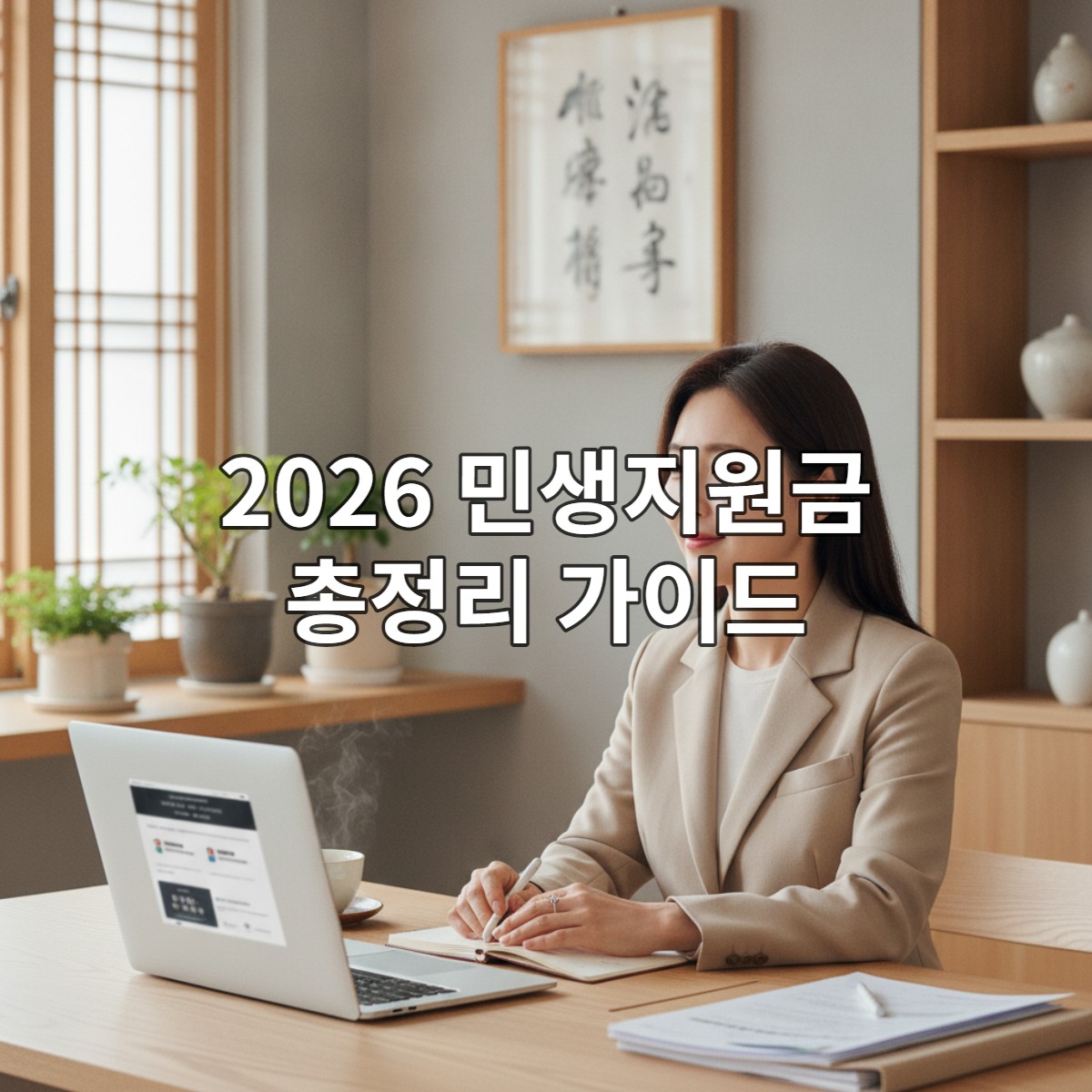 2026년 민생지원금 정보를 검색하며 자신에게 맞는 정부 혜택을 찾아보는 한국 여성의 모습
