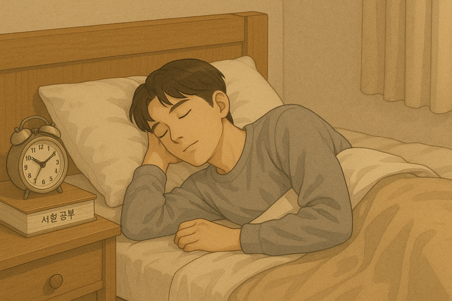 학습 후 잠을 자고 있는 수험생