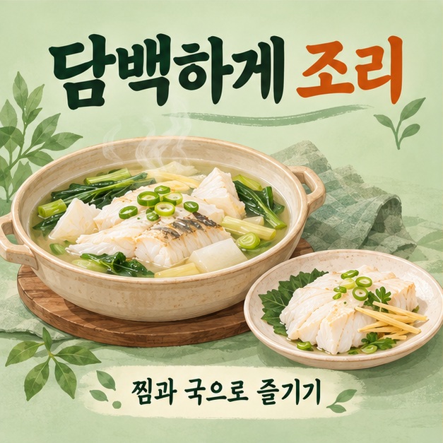 생선 찜과 채소를 넣은 따뜻한 생선 국으로 표현한 담백한 조리 방법