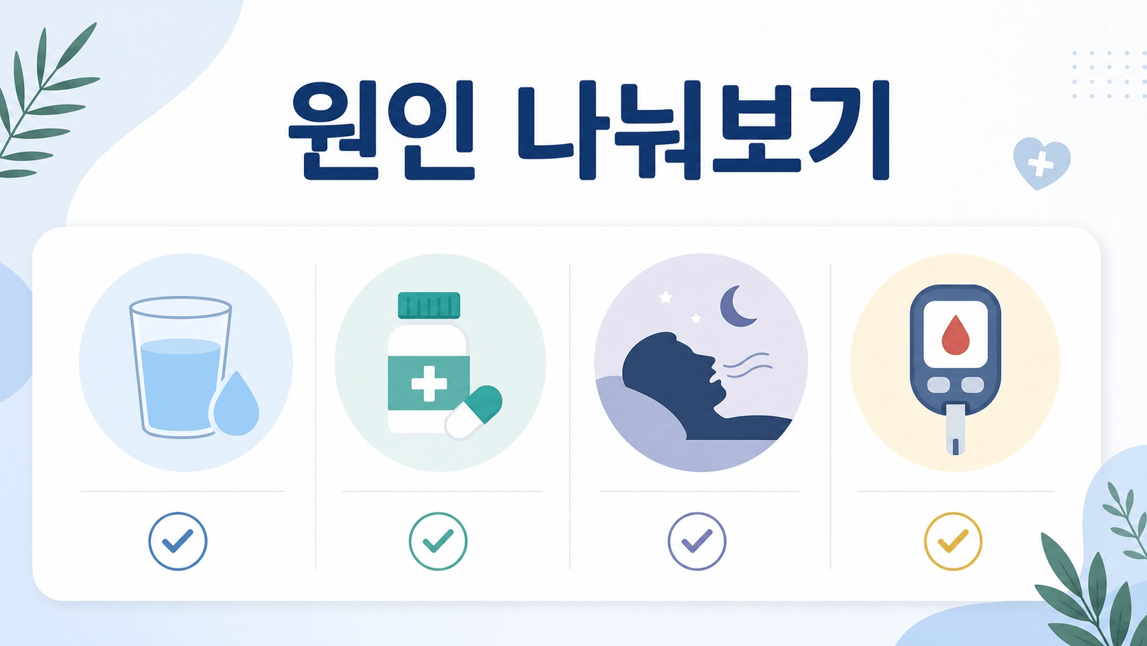 탈수 약물 구강호흡 당뇨 가능성을 비교하는 체크리스트