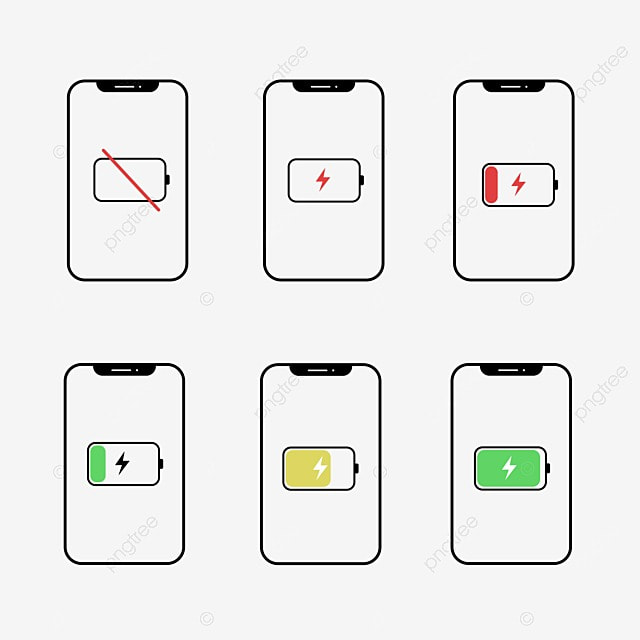 스마트폰 배터리 잔량 변화와 배터리 상태를 보여주는 배터리 아이콘 화면