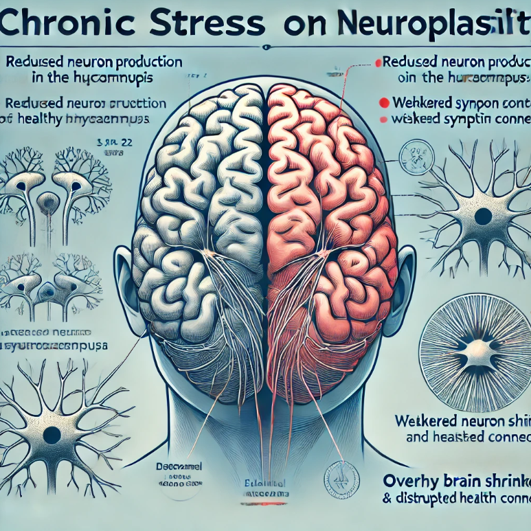 해마, 전두엽 피질, 편도체
등 뇌의 다양한 영역에 스트레스가 미치는 영향을 강조하는 교육용 그림