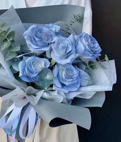 파란장미 꽃을 든 여인