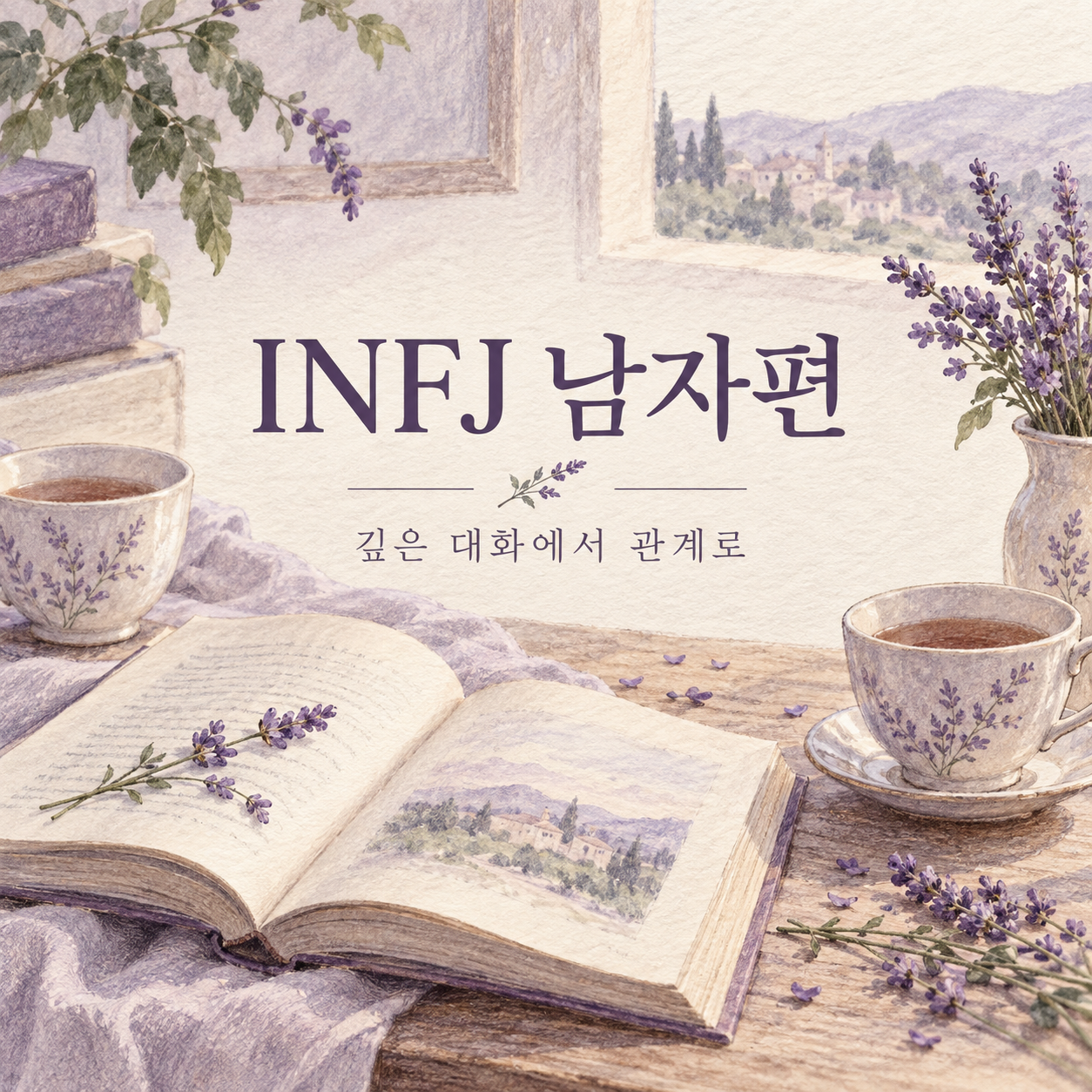 아이보리와 라벤더 배경에 INFJ 남자편이라고 적힌 대표 이미지