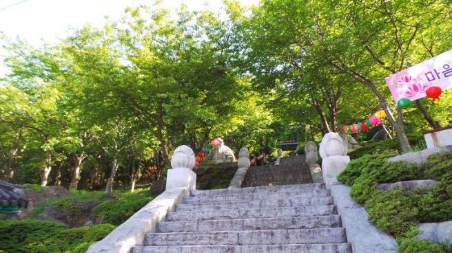 향일암자 아래서 본 계단 사진