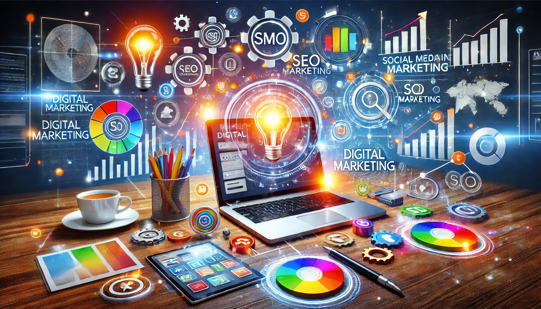 노트북과 AI를 연상시키는 일러스트