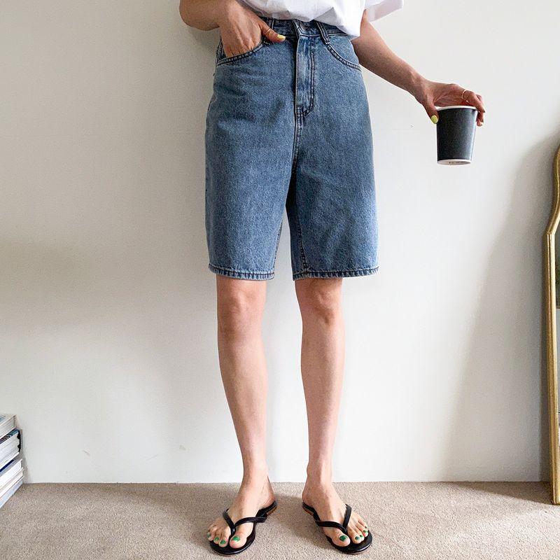 네쥬 여성 여름 일자 와이드 데님 팬츠 5부 청반바지