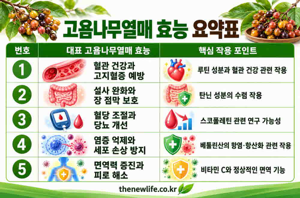 고욤나무열매 효능 요약표