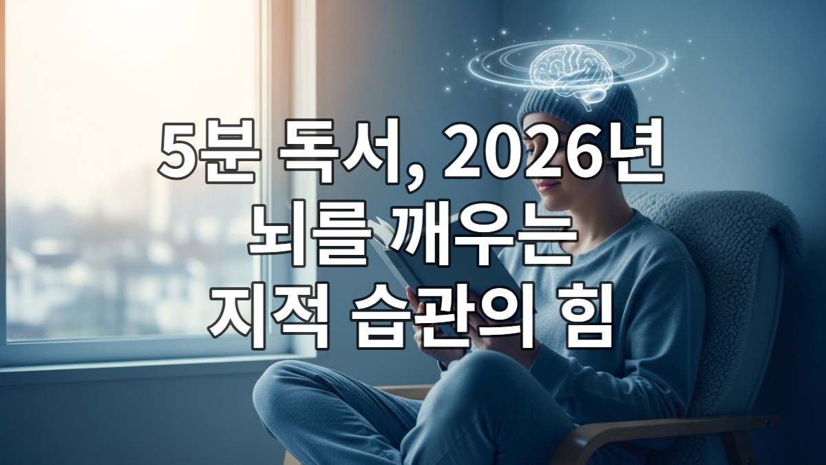 따뜻한 햇살이 드는 아늑한 공간에서 책을 읽으며 집중하고 있는 사람의 모습. 지적인 성장을 나타내는 부드러운 빛이 머리 주변에 퍼져 있다.