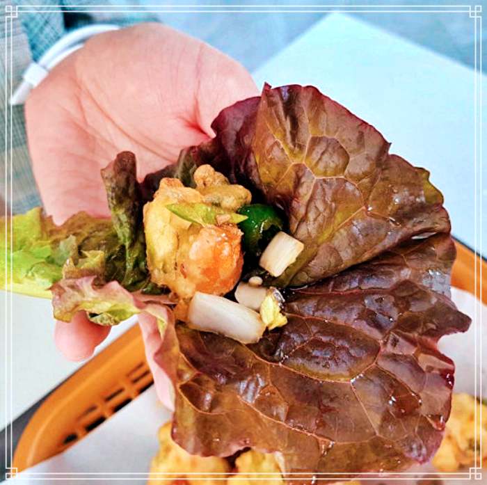 1913 광주 송정역 시장 맛집 고구마, 당근, 오징어 넣은 튀김, 청양고추 양념장, 상추쌈