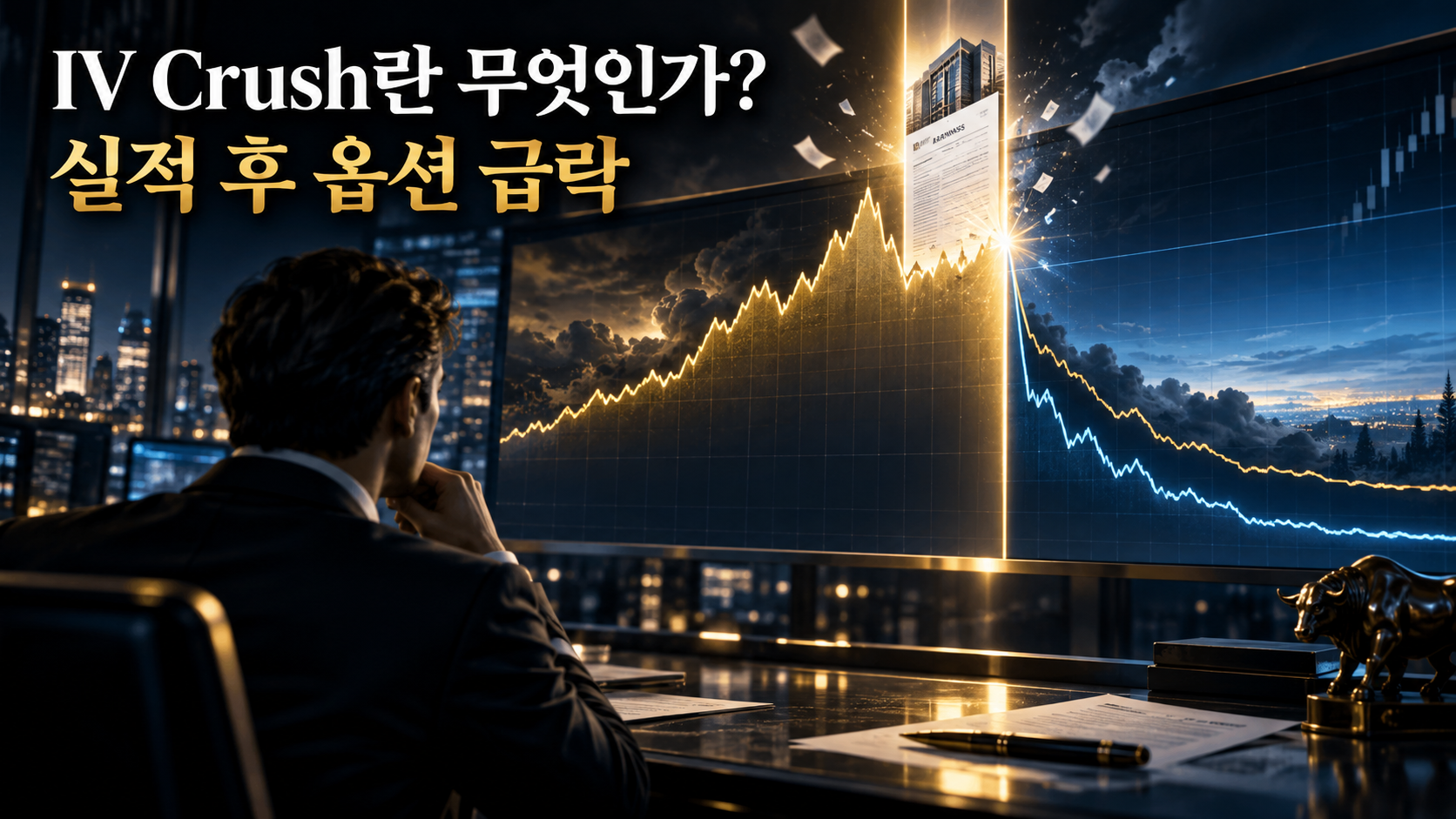 `IV Crush after earnings announcement showing implied volatility and option premium decline`