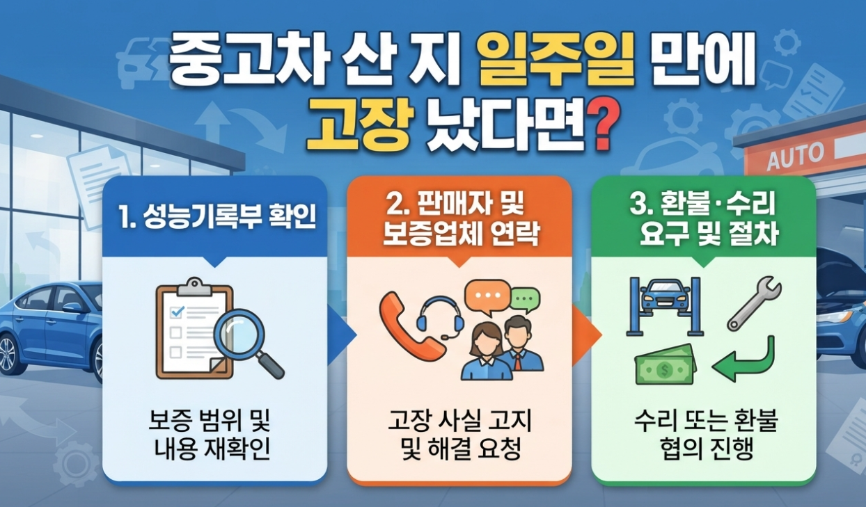 중고차 산 지 일주일 만에 고장 났다면? 환불&middot;보증&middot;성능기록부 확인 순서