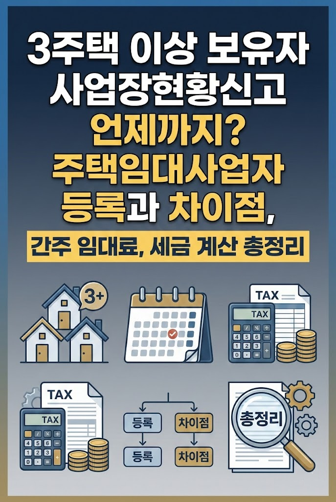 3주택 이상 보유자 사업장현황신고 언제까지? 주택임대사업자 등록과 차이점, 간주임대료, 세금 계산 총정리