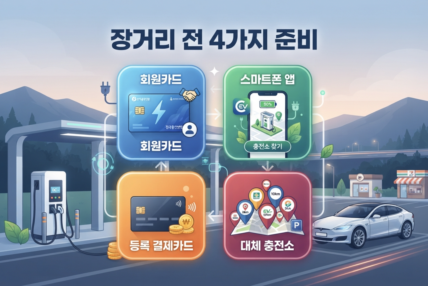 고속도로 장거리 운전 전에 전기차 충전카드와 앱 비회원 결제를 준비하는 체크리스트