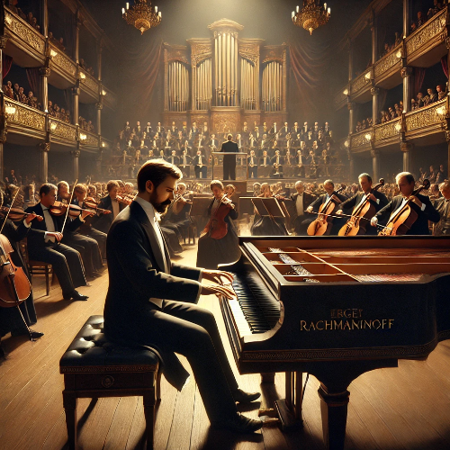 세르게이 라흐마니노프가 오케스트라와 협연하는 모습