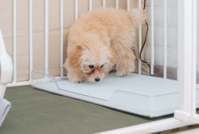 배변패드위의 강아지