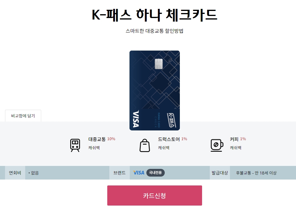 하나 K패스 체크카드의 추가 혜택 안내