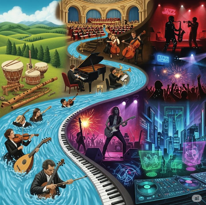 시대별 음악 잘르 변천 관련 그림