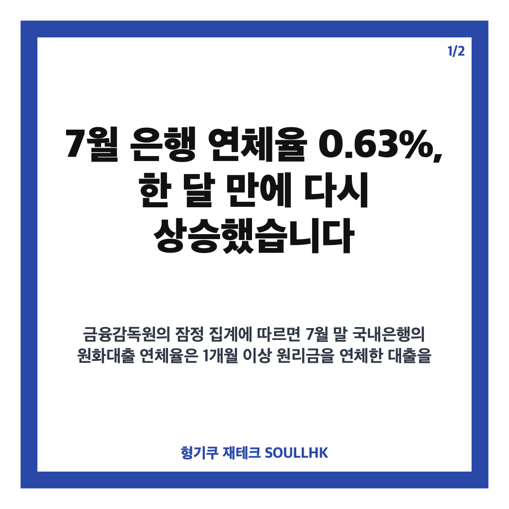 월 은행 연체율 0.63% 상승, 10년 만에 최고 수준 분석 카드뉴스 1
