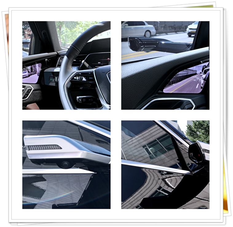 아우디 e-트론 버추얼 미러 외부 카메라 암 / 도어 트림 내부 OLED 디스플레이 위치