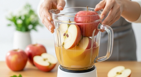 사과를 넣은 믹서기의 모습