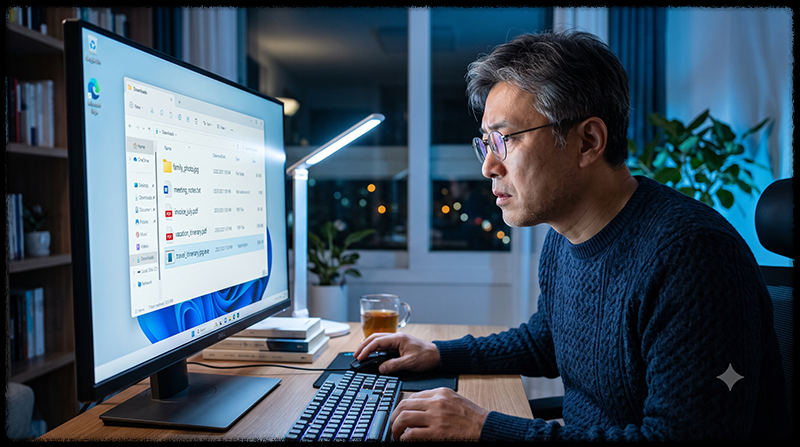 윈도우에서 파일 확장자를 표시해 악성 위장 파일을 확인하는 모습