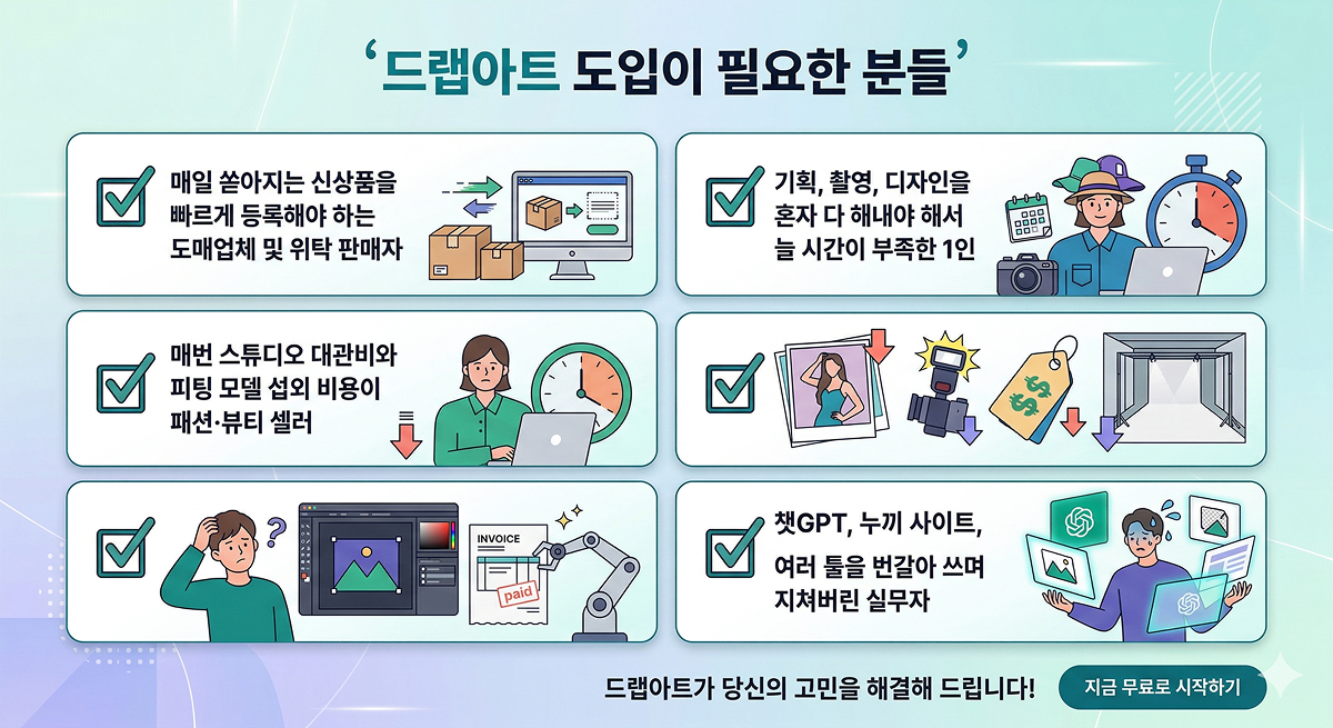 드랩아트 상세페이지 자동 생성이 필요한 이커머스 셀러 유형 체크리스트