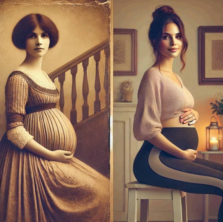 과거와 현재의 임산부 사진